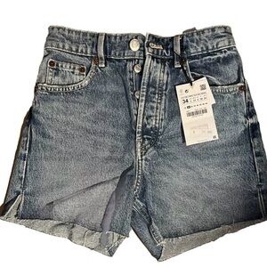 Zara New Women's Denim High Rise shorts size 2 Medium Wash Button Closure